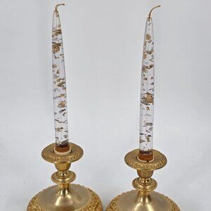 Lucite Gold Flake Decorative Candle PAIR with Holders - Vintage